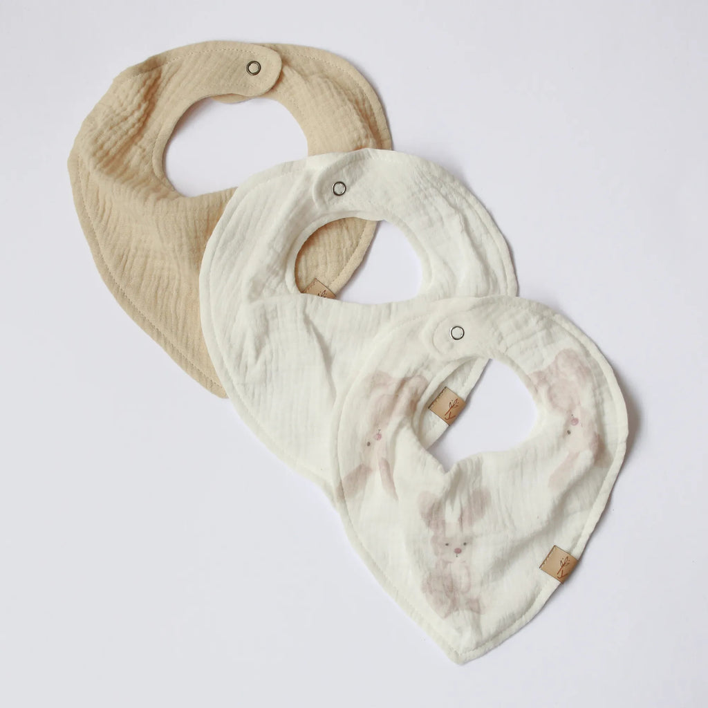 set di 3 bavaglini mussola bunnies