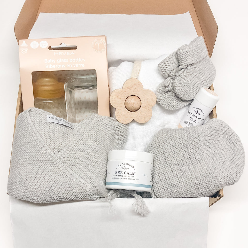 gift box baby abbracci natura grigio